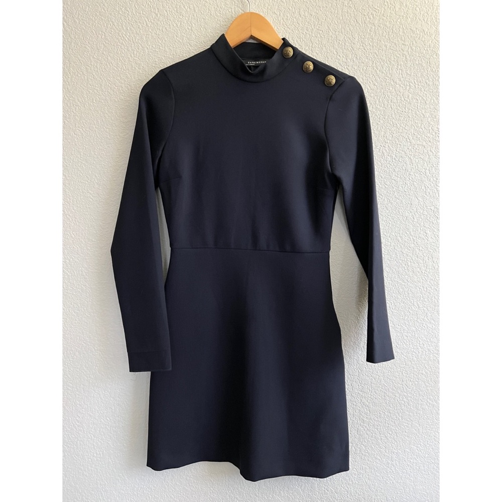 Zara Woman Navy Blue Dress Button Details